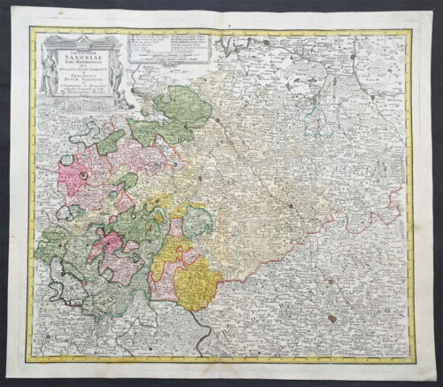 1735 J B Homann Large Antique Map of Old Saxony, Germany - Berlin to Prague - Afbeelding 1 van 2