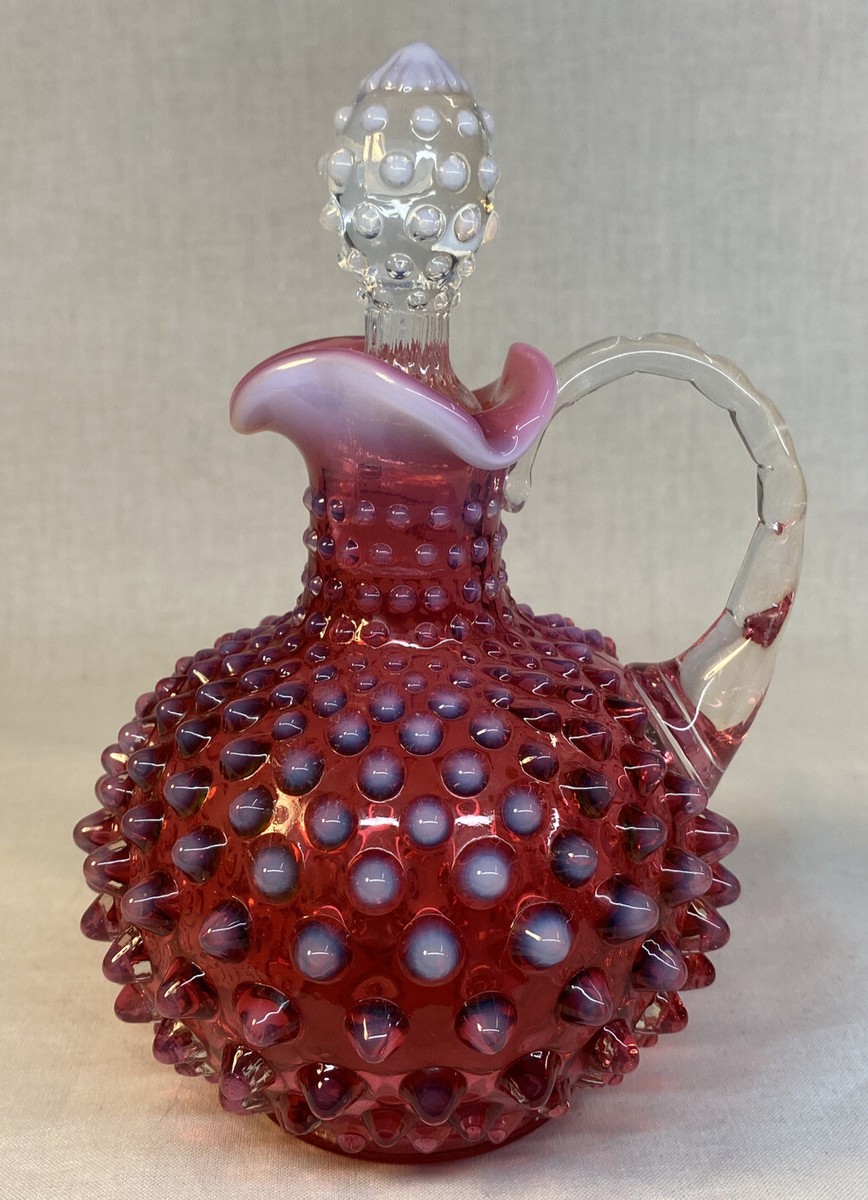 Fenton Art Glass ピンクガラス製ピッチャー 17cm Vintage Fenton Cranberry Pink Opalescent Hobnail Pitcher - Etsy