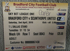 2015-16  Bradford City v Scunthorpe United  - League One - Ticket Stub