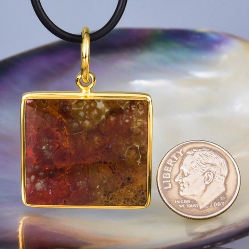 Anhänger Feder Achat Cabochon & Vermeil 18K Vergoldet an Sterling Silber 6.26 G - Bild 11 von 13