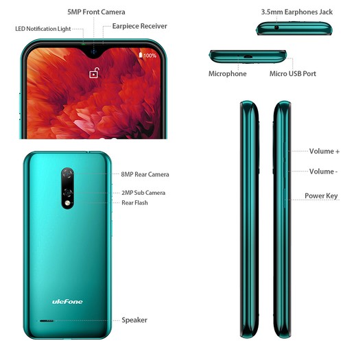 Ulefone Note 8P 4G Mobile Phone 10 5.5-inch 2GB+16GB MT6737 Quad Co GS0 - Zdjęcie 4 z 12