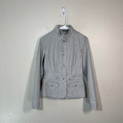 Max Mara Denim Jacket Womens 40 Gray Snap Button Jean Weekend US 6