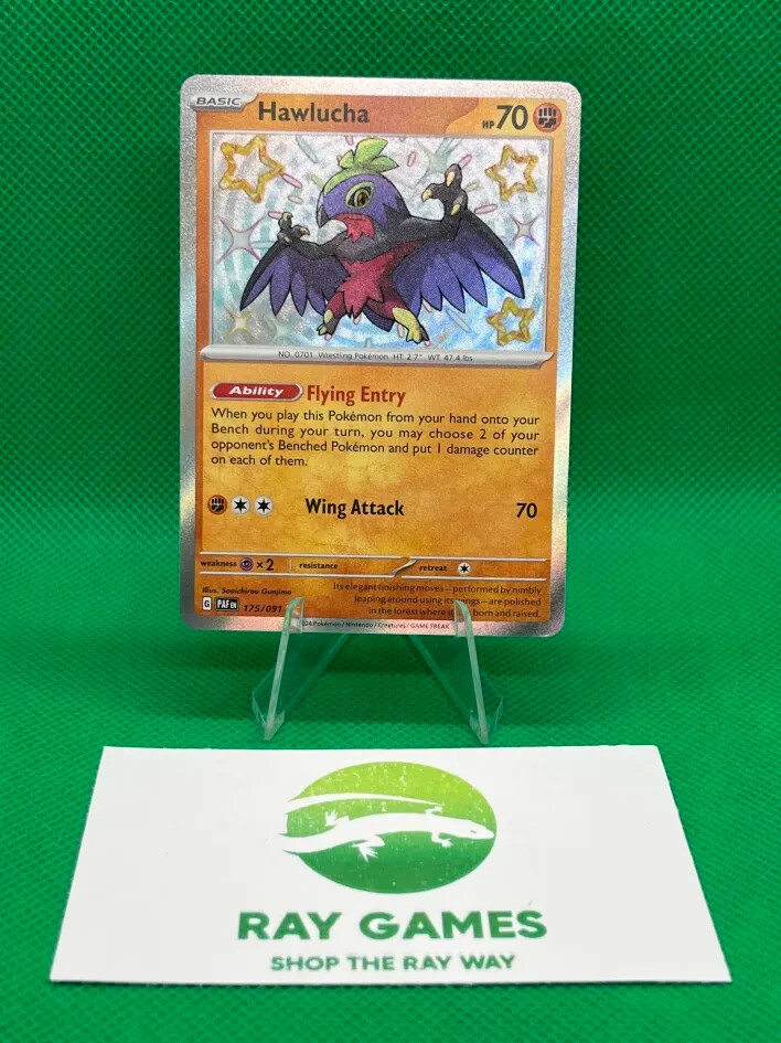 Pokémon TCG Hawlucha 175/091 Paldean Fates Holo Shiny Rare NM/LP