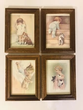 Vintage Bessie Pease Gutmann Wood Framed USA Lithograph Wall Art Set Of 4