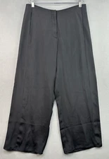 Citron Santa Monica Pants Trouser Medium Silk Blend Black Wide-Leg Smooth Zip