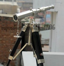 Silver Desk Telescope Handmade Wooden Tripod Nautical Decorative Vintage Brass
