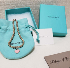 Tiffany  Co. Return To Ball Chain Bracelet Pink Heart Charm with Bag and Box