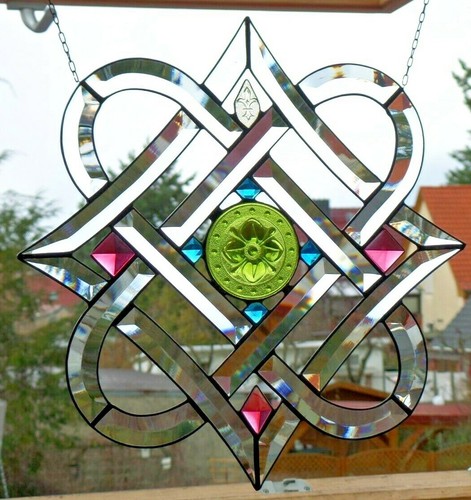 Bleiverglasung Facetten - Fensterbild keltisches Motiv mit Pressglas in Tiffany - Bild 11 von 12