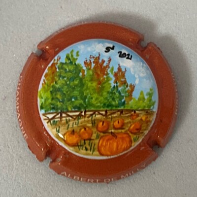 1 Champagnerkapsel Palm, handbemalt ALBERT DE MILLY, Herbstlandschaft