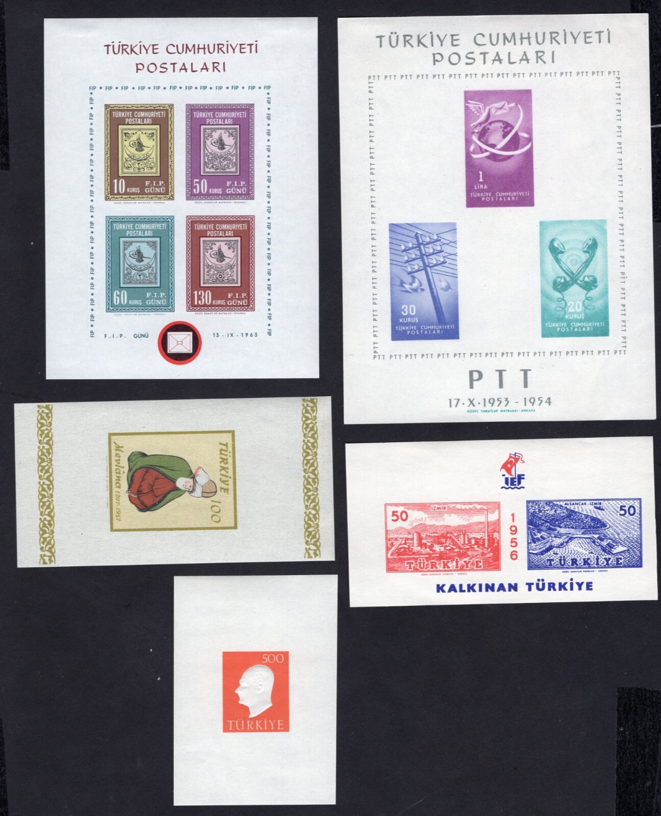 Turkey 1954 blocks of stamps Mi#bl.6-10 START10%ONLY MH CV=40$