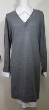 Women's NWT New York & Company Grey Knit Sweater Collared Dress Sz. L R8-63