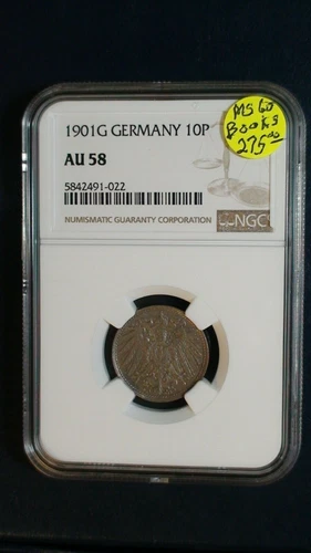 1901G Germany Ten Pfennig NGC AU58 ABOUT UNCIRCULATED 10P Coin PRICED TO SELL!