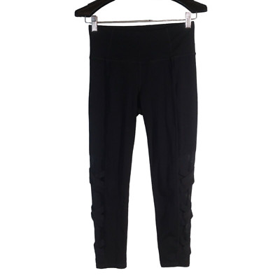 Athleta Mesh Chaturanga Crop Capri Leggings Sz S Strappy-Sides Yoga Gym Black
