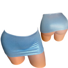 Micro mini skirt pull on exotic dancewear bikini coverup baby blue metallic