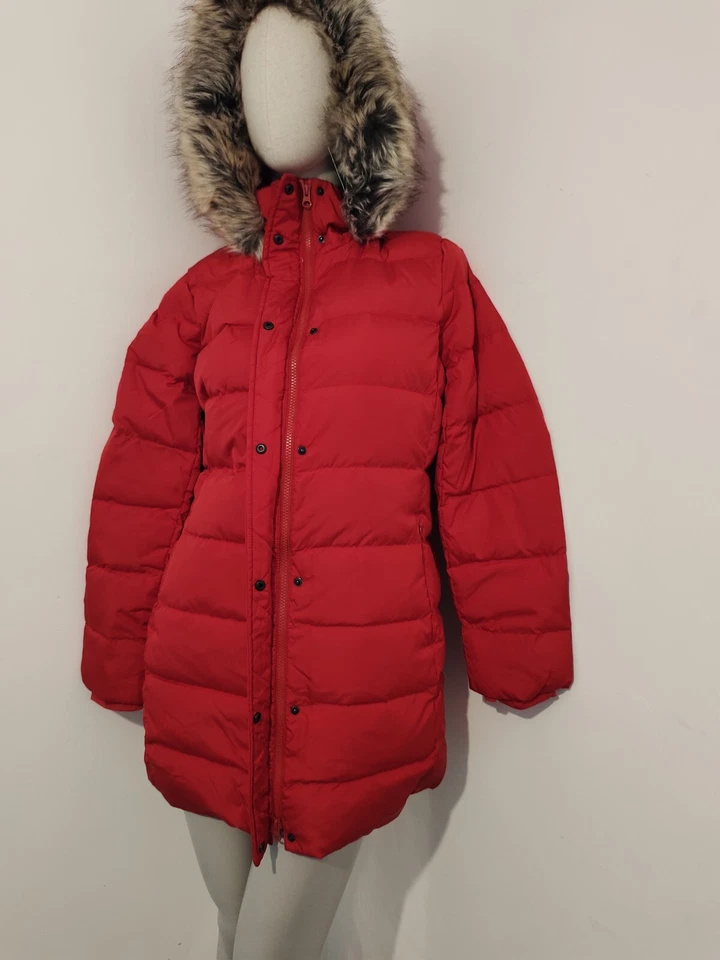 Lands' End faux fur DOWN winter coat two way zipper detachable hoodie Red Jacket - Image 3 of 4