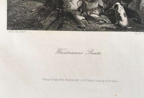 1850 Lee / Payne: Waidmanns Beute Stahlstich Jagd 28,5x22 cm - Bild 4 von 5