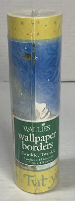 New Sealed Wallpaper Room Boarder Stars Owls Twinkle Twinkle Yellow Blue 7 x15 