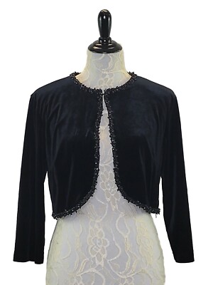 MSK Jacket Shrug Bolero Black Velvet Party Cocktail Beaded
