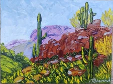Original Oil Painting Arizona Desert Landscape Cactus Sky Hand Painted Art 8x6