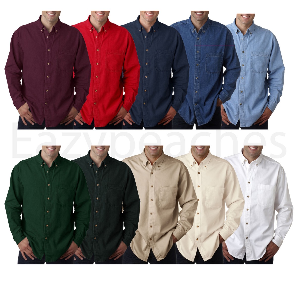 Denim Shirts For Men Blue Ranchwear Men's Long Sleeve Pearl Snap