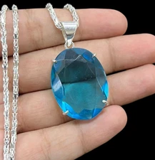 Blue Topaz 925 Silver Plated Handmade Necklace Set of 10.9"