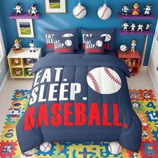 Feelyou Baseball Comforter Set 7 Piece Twin Size 3D Ball Sports Bed in A Bag for