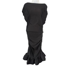 INA Dress Women S Black Fitted Ruched Zipper Maxi Elegant Evening Gala Party