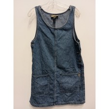 Express EXP Vintage Y2K Denim Mini Dress Womens Small Blue Jean Overalls Jumper