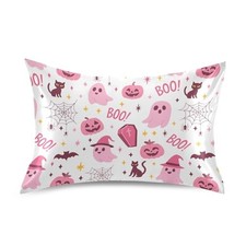 Pillow Covers Silk Pillowcase for Hair S26x20in Halloween Pink Ghost Pumpkin