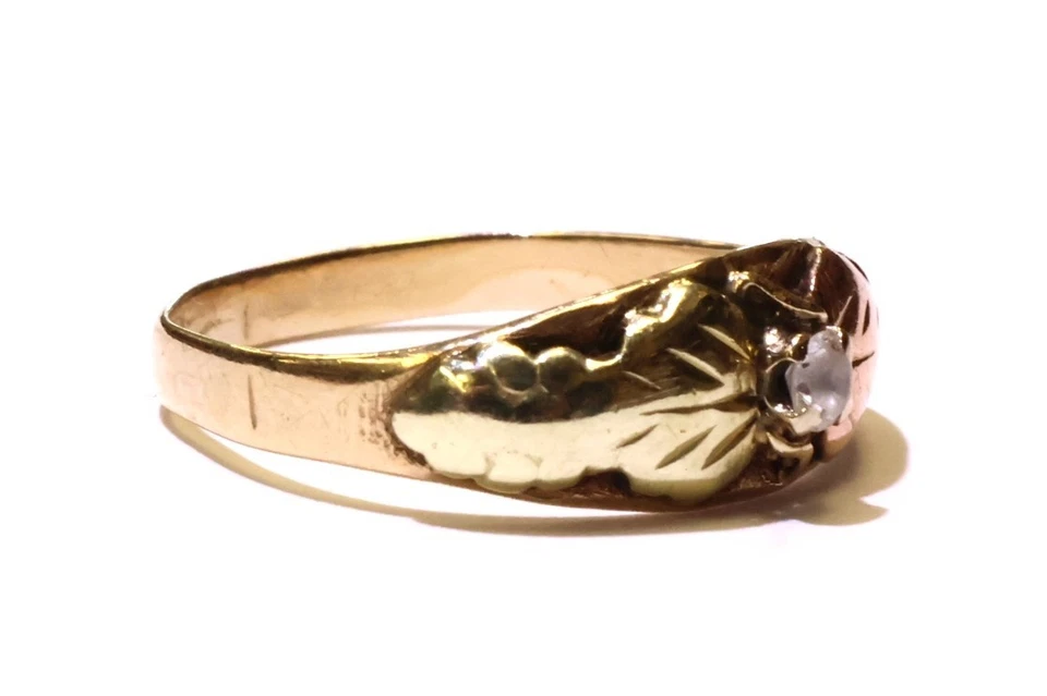 Anillo Oro 10k Amarillo Rosa Verde Tricolor Black Hills Hoja 1.7g Vintage Circonita cúbica Foto 3 de 4