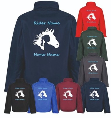 PERSONALISED HORSE JACKET WATERPROOF WINDPROOF GIRL COMBINED WITH HORSE'S HEAD