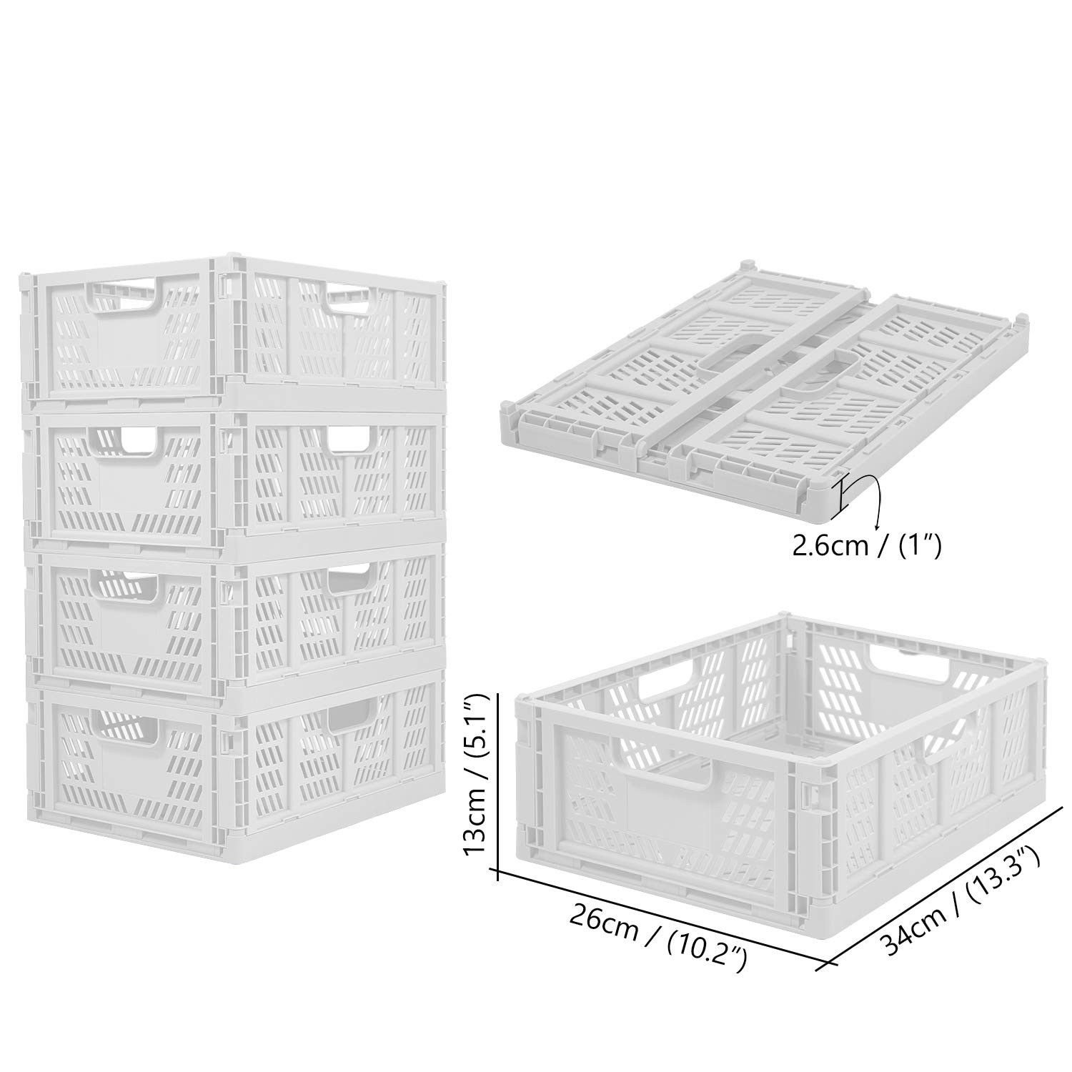 4-Pack Folding Storage Boxes Crate Collapsible Plastic Drawer Organizer , Sta...