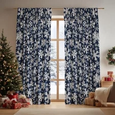  Christmas Sheer Curtains for Living Room and 52"W x 63"L (Pack of 2) Blue