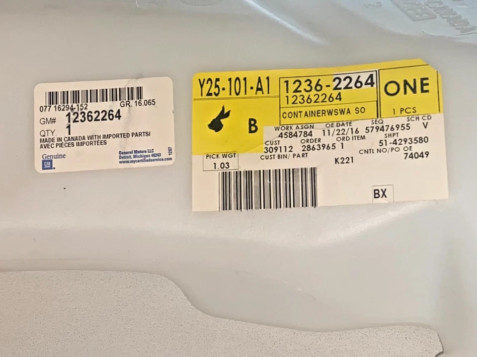 GENUINO GM 1990-2005 PARABRISAS LAVADORA TANQUE SOLVENTE, NÚMERO DE PIEZA 12362264 Foto 2 de 4