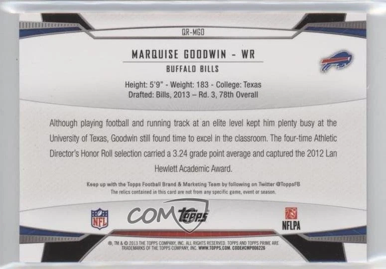 2013 Topps Prime Quad Relics Silver Rainbow /10 Marquise Goodwin Rookie RC - Image 2 of 2