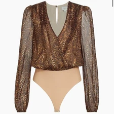 CAMI NYC Isa Leopard Print Silk Bodysuit Medium EUC