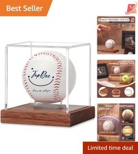 Baseball Display Case Clear Acrylic Cube with Wooden Base Autograph Holder