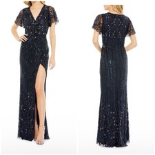 NWT Mac Duggal 2 Embellished V-Neck Floor-Length Gown Dress