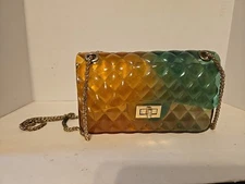 Charming Charlie Quilt Embossed Green/Yellow Jelly Shoulder Bag Pre-owned 