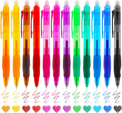Retractable Erasable Gel Pens Set - 12 Colors, 0.5mm Smooth Writing
