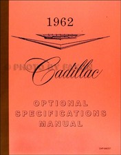 1962 Cadillac Optional Specification Manual Deville Eldorado Fleetwood Calais
