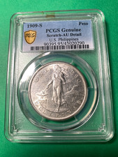 US PHILIPPINES ONE PESO 1909-S PCGS AU DETAILS SCRATCHED NICE COIN