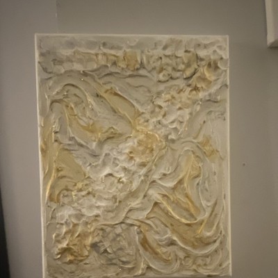 3D Textured Abstract Canvas Painting Wall Art, White & Gold, Single Piece