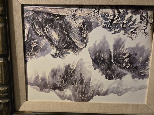 Paesaggi cinesi vintage - quadro acquerello inchiostro e lavaggio non firmato 22,75"x20" - Foto 9 di 9