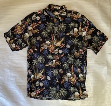 Pierre Cardin Hawaiian Shirt Men's Medium Dark Tropical Print Rayon Short Sleeve