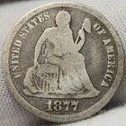 1877-CC 10C Seated Liberty Silver Dime in Fine+ Condition R-CE1