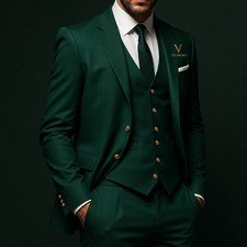 Men's Emerald Green Suit   Handmade Slim Fit 3 Piece Tuxedo