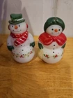 Fenton Pair Hand Painted Snowman & Snow Lady Figurines Set 3 3/4" Scarce MINT