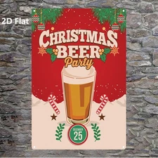 Vintage Christmas Beer Party Metal Wall Sign Rustic Iron Festive Holiday Decor