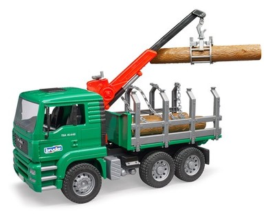 Bruder 02769 MAN Holztransport-LKW mit Ladekran und 3 Baumstämmen